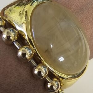 Gold and Opaque Stone Statement Cuff Bracelet